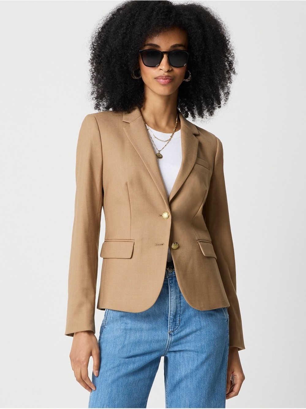 J.Crew Camel Schoolboy Blazer Size 0 Wool Blend Tailored Classic Gold Buttons